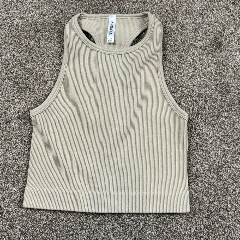 Zenana Racerback Tank Ribbed Stretchy Size S/M Light Mocha Summer Minimalist
